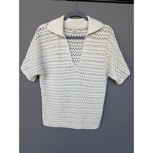 Faherty Nusa crochet polo sweater - collared short sleeve organic cotton size S